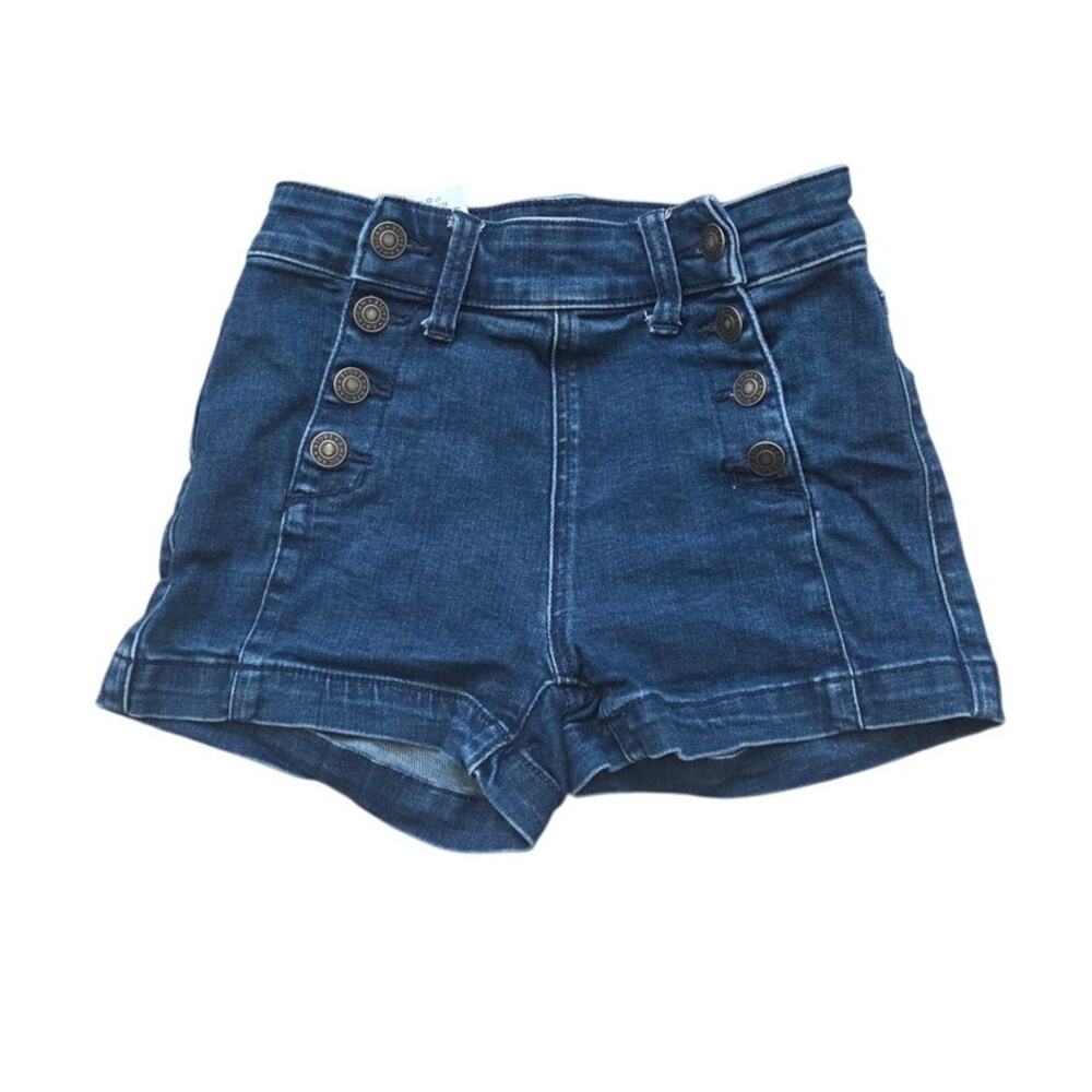 American Eagle Sz 00 High Rise Sailor Button Front Denim Jean Shorts